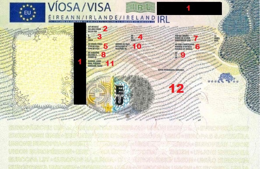 Это изображение Ирландский визовый стикер Почта - июль 2019 г.