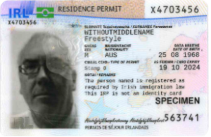 New sample Irish Residence Permit Card